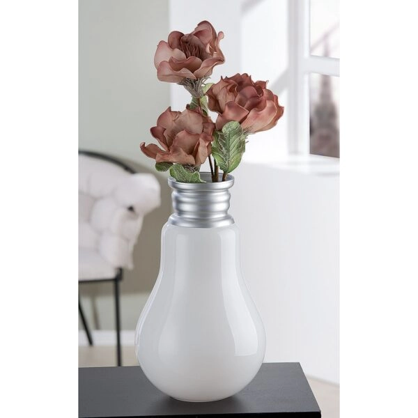 Βάζο Retro Λευκό/Ασημί Γυαλί 36cm