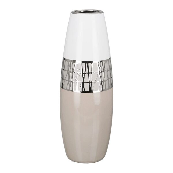 Βάζο  Λευκό/Ασημί/Μπεζ Κεραμικό 12.5x12.5x29cm