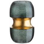 Βάζο ArteLibre Τιρκουάζ/Χρυσό Γυαλί 11x11x18cm