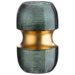 Βάζο ArteLibre Τιρκουάζ/Χρυσό Γυαλί 13x13x22cm