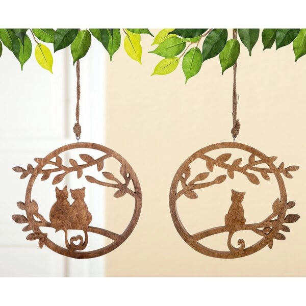 Διακοσμητικό Κρεμαστό Κύκλος Γάτες Φυσικό Ξύλο 1.5x27x47cm Σε 2 Σχέδια