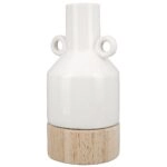 Βάζο ArteLibre Λευκό/Φυσικό Πορσελάνη/Ξύλο 8x8.5x16.5cm