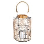 Φανάρι  Φυσικό/Μαύρο Rattan/Μέταλλο 33cm