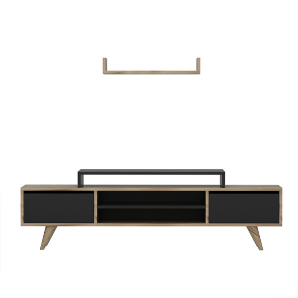 Σύνθετο σαλονιού Melis  χρώμα καρυδί - μαύρο 160x30x48εκ