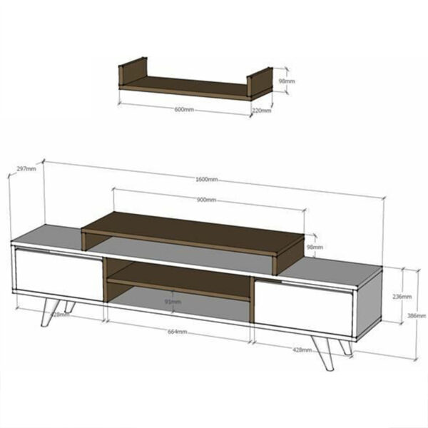Σύνθετο σαλονιού Melis  χρώμα καρυδί - μαύρο 160x30x48εκ