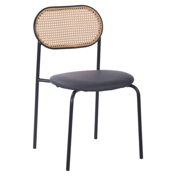 Καρέκλα James  στοιβαζόμενη pe rattan μπεζ-pu μαύρο-μέταλλο φυσικό
