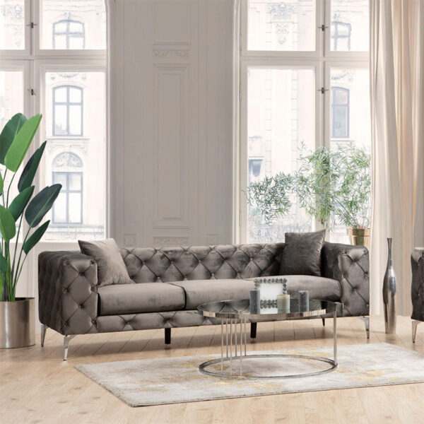 Καναπές 3θέσιος PWF-0579  τύπου Chesterfield ύφασμα ανθρακί 237x90x73εκ