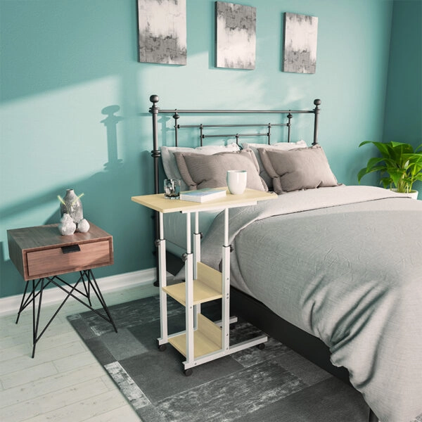 Βοηθητικό τραπέζι Babs τροχήλατο λευκό-φυσικό 60x40x71-92εκ