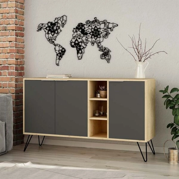 Μπουφές Clara  χρώμα light oak-ανθρακί 142x35.5x83εκ