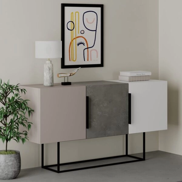 Μπουφές Estella  γκρι antique-μόκα-λευκό 150x42x79.5εκ