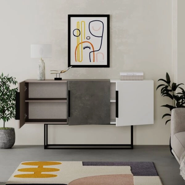 Μπουφές Estella  γκρι antique-μόκα-λευκό 150x42x79.5εκ