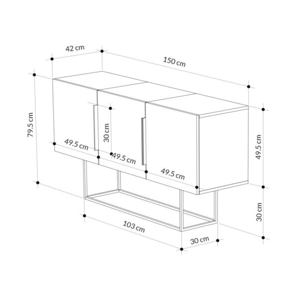 Μπουφές Estella  γκρι antique-μόκα-λευκό 150x42x79.5εκ