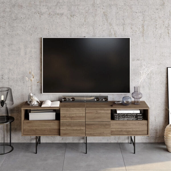 Έπιπλο τηλεόρασης Kevan  καρυδί-μαύρο πόδι 180x35x65εκ