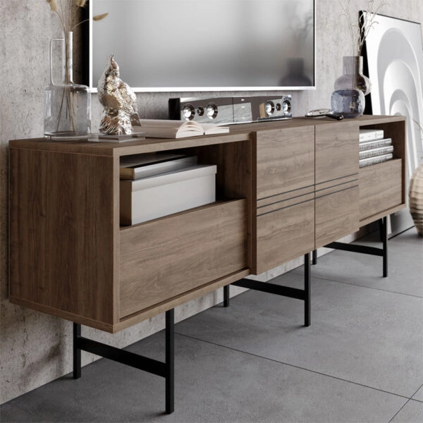 Έπιπλο τηλεόρασης Kevan  καρυδί-μαύρο πόδι 180x35x65εκ