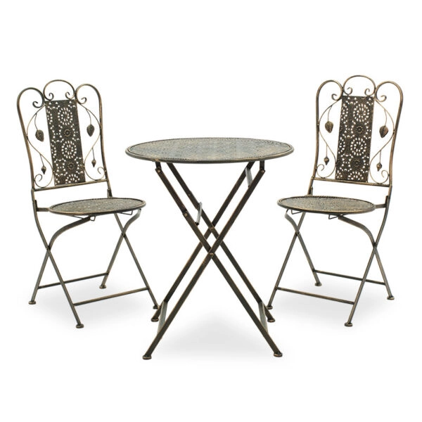 Τραπεζαρία Drill σετ 3τεμ μέταλλο χρώμα χαλκού antique