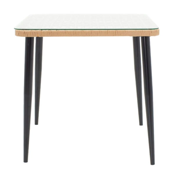 Τραπέζι Naoki γυαλί-μέταλλο μαύρο-pe rattan σε φυσική απόχρωση 80x80x78εκ