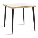 Τραπέζι Naoki γυαλί-μέταλλο μαύρο-pe rattan σε φυσική απόχρωση 80x80x78εκ