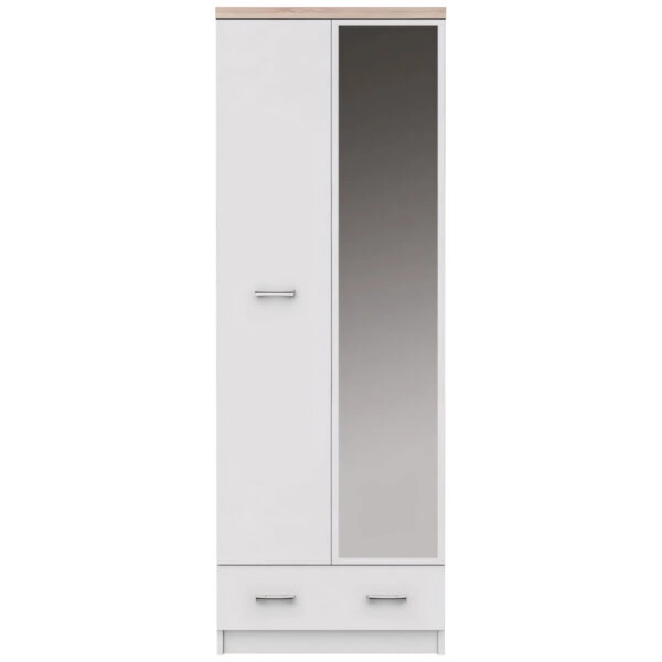 Ντουλάπα Δίφυλλη SOLVI Με Καθρέπτη Λευκό/Φυσικό Μοριοσανίδα 60x40x180cm