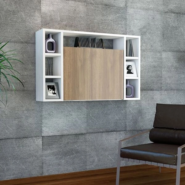 Γραφείο Τοίχου Ανοιγόμενο AMORGOS Λευκό/Καρυδί Μοριοσανίδα 90x20+46x60cm