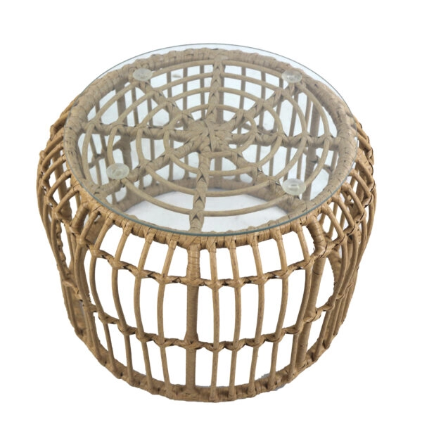 Τραπεζάκι Κήπου ALBIUS Φυσικό Rattan/Μέταλλο/Γυαλί Φ50x35cm