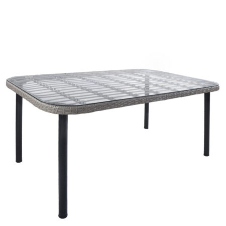 Τραπέζι Κήπου AMPIUS Γκρι/Μαύρο Μέταλλο/Rattan/Γυαλί 160x90x73cm