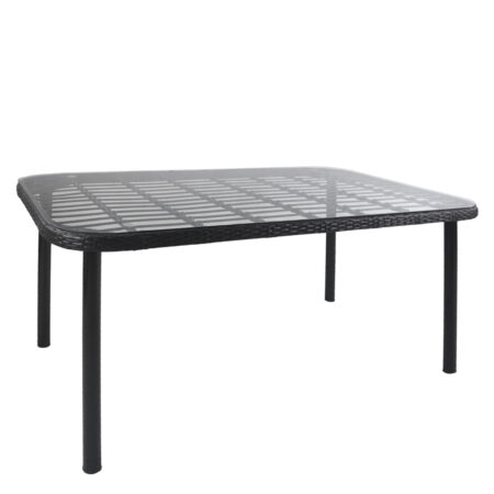 Τραπέζι Κήπου AMPIUS Μαύρο Μέταλλο/Rattan/Γυαλί 160x90x73cm