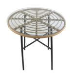Τραπέζι Κήπου  APPIUS Φυσικό/Μαύρο Μέταλλο/Rattan/Γυαλί 70x70x74cm