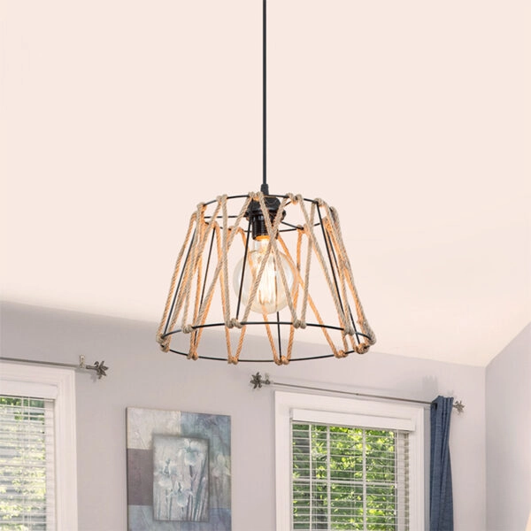 Φωτιστικό οροφής μονόφωτο PWL-1160 E27 μαύρο-σχοινί 31x23.5εκ