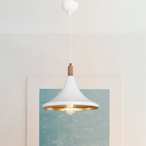 Φωτιστικό οροφής μονόφωτο Keen Ε27 λευκό-φυσικό Φ29.5x70εκ