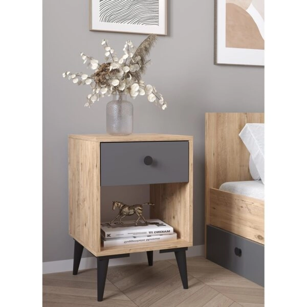 Κομοδίνο AMARI Δρυς/Ανθρακί Μοριοσανίδα 43x43x67.5cm