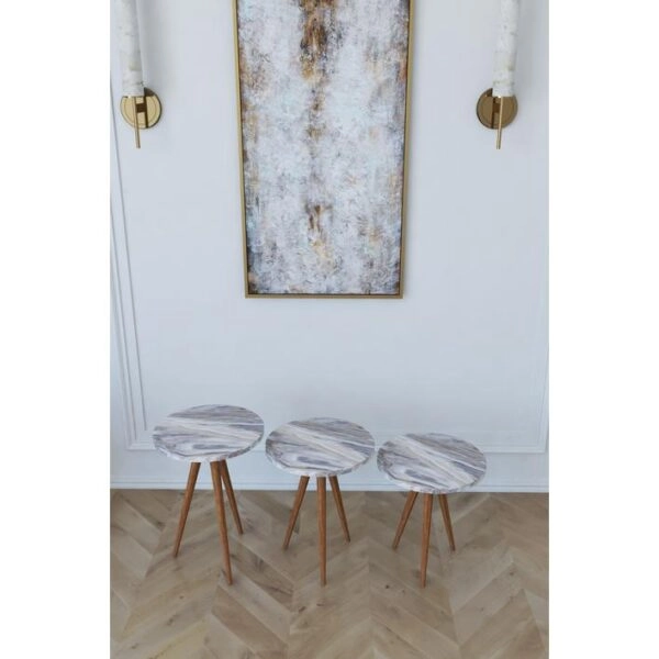 Τραπεζάκι Βοηθητικό BISI Γκρι/Όψη Μαρμάρου Μοριοσανίδα/Ξύλο 33.5x52/33.5x47/33.5x42cm Σετ 3Τμχ