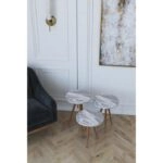 Τραπεζάκι Βοηθητικό BISI Γκρι/Όψη Μαρμάρου Μοριοσανίδα/Ξύλο 33.5x52/33.5x47/33.5x42cm Σετ 3Τμχ