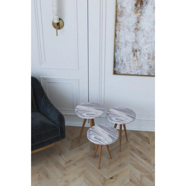 Τραπεζάκι Βοηθητικό BISI Γκρι/Όψη Μαρμάρου Μοριοσανίδα/Ξύλο 33.5x52/33.5x47/33.5x42cm Σετ 3Τμχ