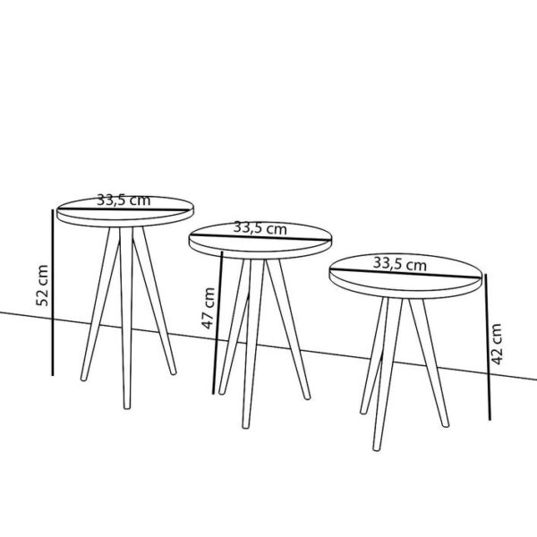 Τραπεζάκι Βοηθητικό BISI Γκρι/Όψη Μαρμάρου Μοριοσανίδα/Ξύλο 33.5x52/33.5x47/33.5x42cm Σετ 3Τμχ