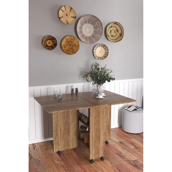 Τραπεζάκι Πτυσσόμενο Με Ροδάκια STANLEY Καρυδί Μοριοσανίδα 120x80x73cm