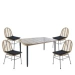 Σετ Τραπεζαρία Κήπου  ANNIUS Φυσικό/Μαύρο Μέταλλο/Rattan/Γυαλί Με 4 Καρέκλες 14990285