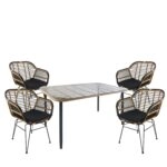 Σετ Τραπεζαρία Κήπου  ANNIUS Φυσικό/Μαύρο Μέταλλο/Rattan/Γυαλί Με 4 Καρέκλες 14990293