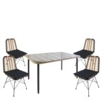 Σετ Τραπεζαρία Κήπου  ANNIUS Φυσικό/Μαύρο Μέταλλο/Rattan/Γυαλί Με 4 Καρέκλες 14990301