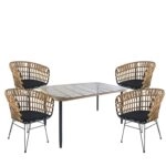 Σετ Τραπεζαρία Κήπου  ANNIUS Φυσικό/Μαύρο Μέταλλο/Rattan/Γυαλί Με 4 Καρέκλες 14990305