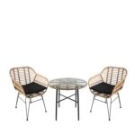 Σετ Τραπεζαρία Κήπου  APPIUS Φυσικό/Μαύρο Μέταλλο/Rattan/Γυαλί Με 2 Καρέκλες 14990335