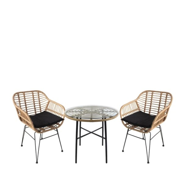 Σετ Τραπεζαρία Κήπου  APPIUS Φυσικό/Μαύρο Μέταλλο/Rattan/Γυαλί Με 2 Καρέκλες 14990335
