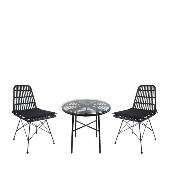 Σετ Τραπεζαρία Κήπου  APPIUS Μαύρο Μέταλλο/Rattan/Γυαλί Με 2 Καρέκλες 14990364