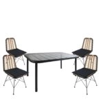 Σετ Τραπεζαρία Κήπου  AMPLAS Μαύρο Μέταλλο/Rattan/Γυαλί Με 4 Καρέκλες 14990371