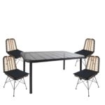Σετ Τραπεζαρία Κήπου  AMPIUS Μαύρο Μέταλλο/Rattan/Γυαλί Με 4 Καρέκλες 14990373