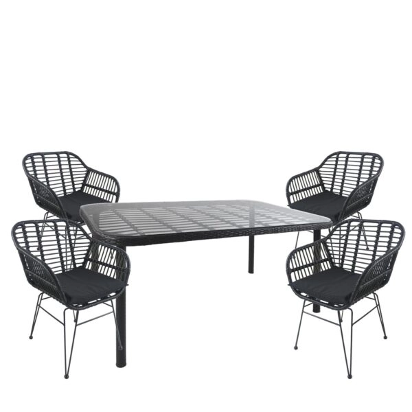 Σετ Τραπεζαρία Κήπου  AMPIUS Μαύρο Μέταλλο/Rattan/Γυαλί Με 4 Καρέκλες 14990379