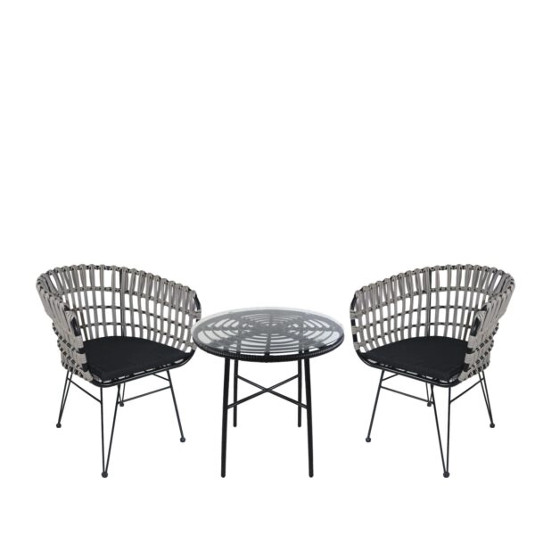 Σετ Τραπεζαρία Κήπου  APPIUS Μαύρο Μέταλλο/Rattan/Γυαλί Με 2 Καρέκλες 14990394