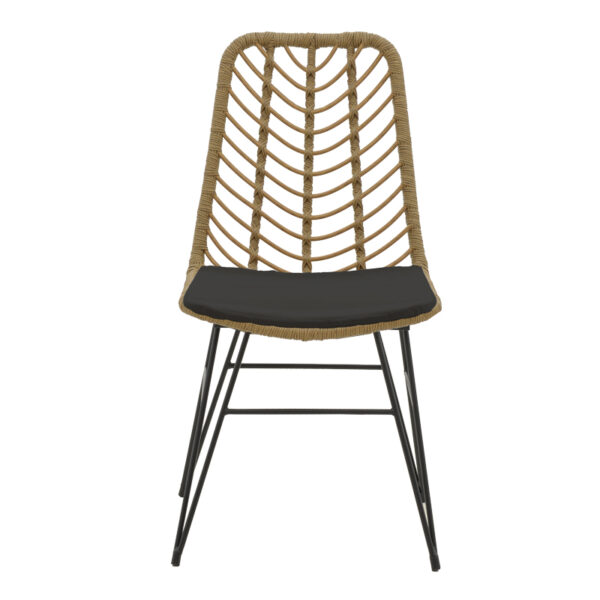 Καρέκλα Naoki  rattan σε φυσική απόχρωση με μαύρο μαξιλάρι και μεταλλικό μαύρο πόδι 45.5x59.5x89εκ