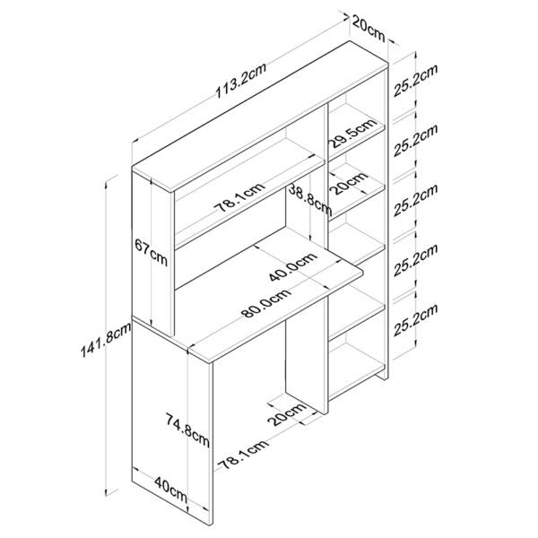 Γραφείο με βιβλιοθήκη Janson  λευκό 113x40x142εκ