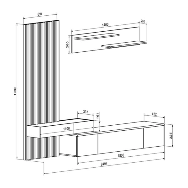 Σύνθετο σαλονιού Litende  sonoma-λευκό 249.5x42x199.5εκ