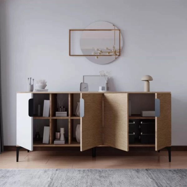 Μπουφές Tajesy  μελαμίνης λευκό-oak 180x40x78εκ